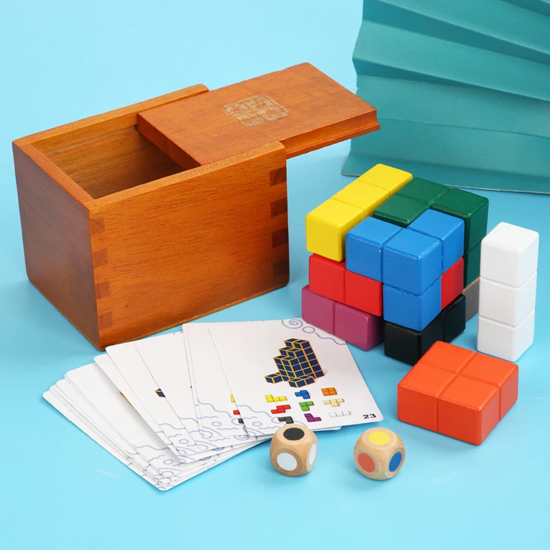 Montessori Educational Toys For Adults and Kids Brain Challenges IQ Test 3D Wooden Cube Block Puzzle Box Rompecabezas De Ingenio 2