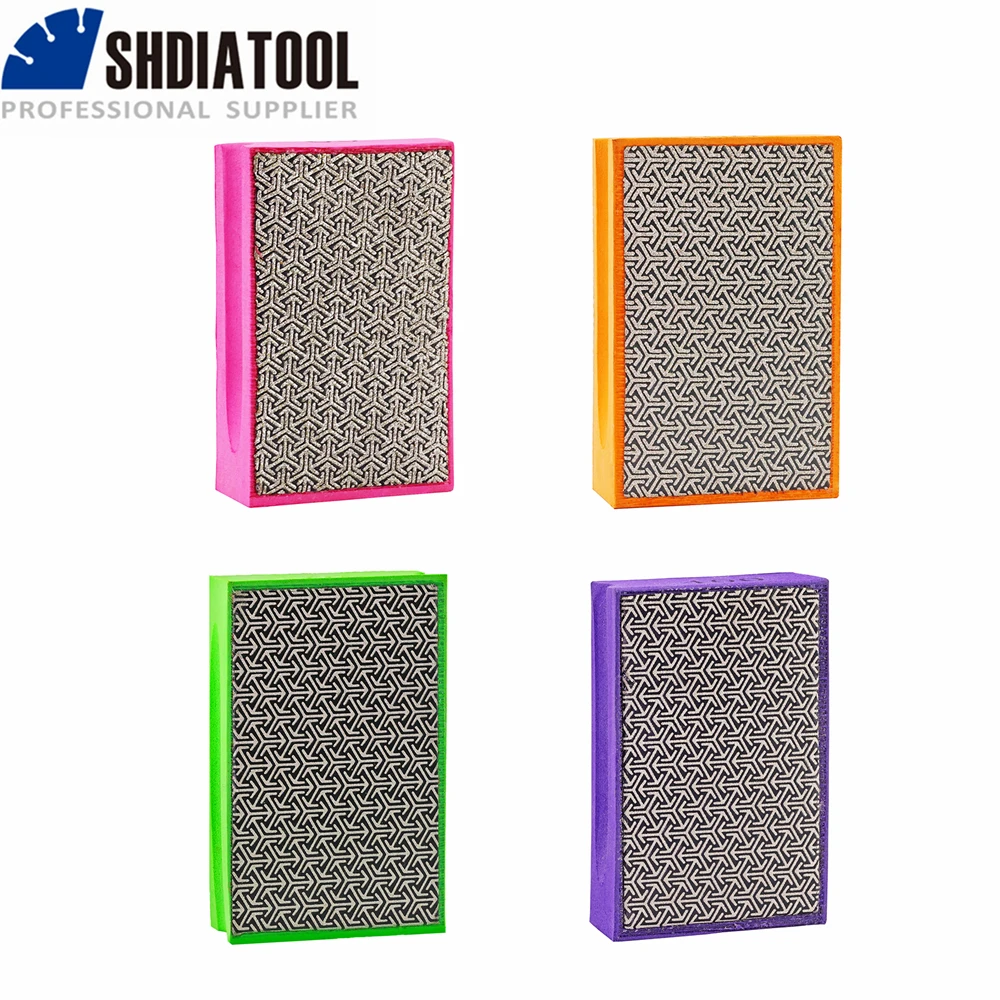 SHDIATOOL 2pcs 90x55mm #60-3000 Diamond Hand Polishing Pads Abrasive Tile Stone Granite Marble Foam Backer Sanding Disc Grinder shdiatool 2pcs set diamond vaccum brazed finger bits 15mm milling bits marble enlarge bevel holes porcelain tile ceranic granite