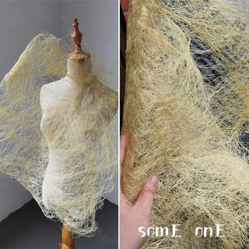 

Designer Fabric Yellow Creative Hollow Mesh Fabric Irregular Texture DIY Creative Art Design Props Background Decor