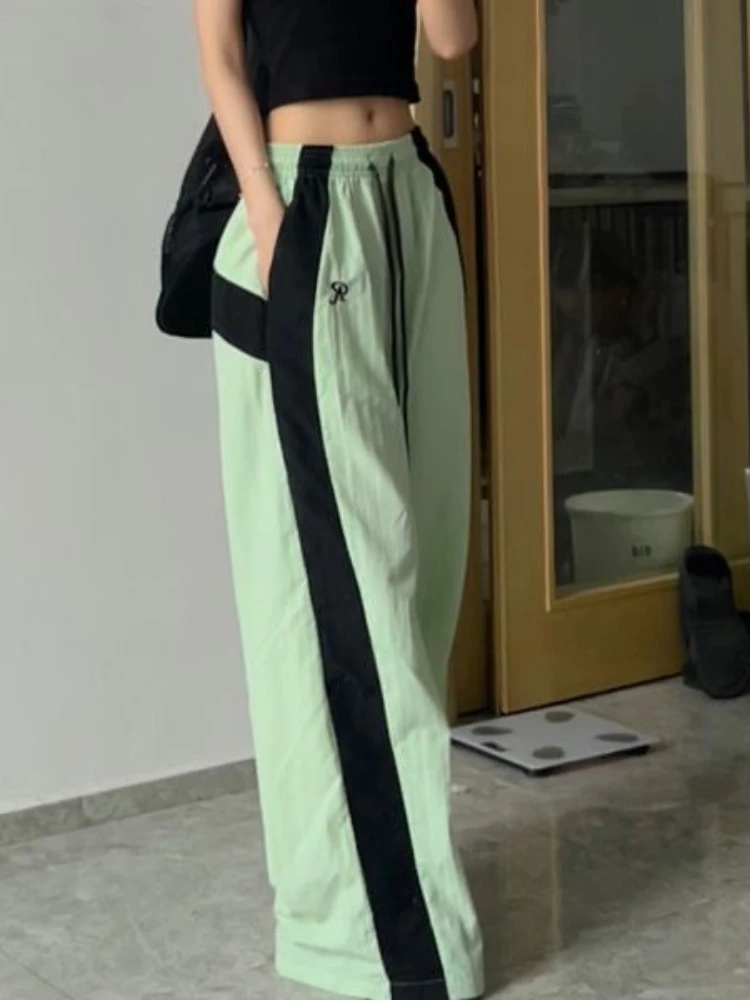 HOUZHOU Y2k Women Parachute Pants Wide Leg Hip Hop Style Pink Trousers Baggy Aesthetic Korean Streetwear Casual Oversized Pants