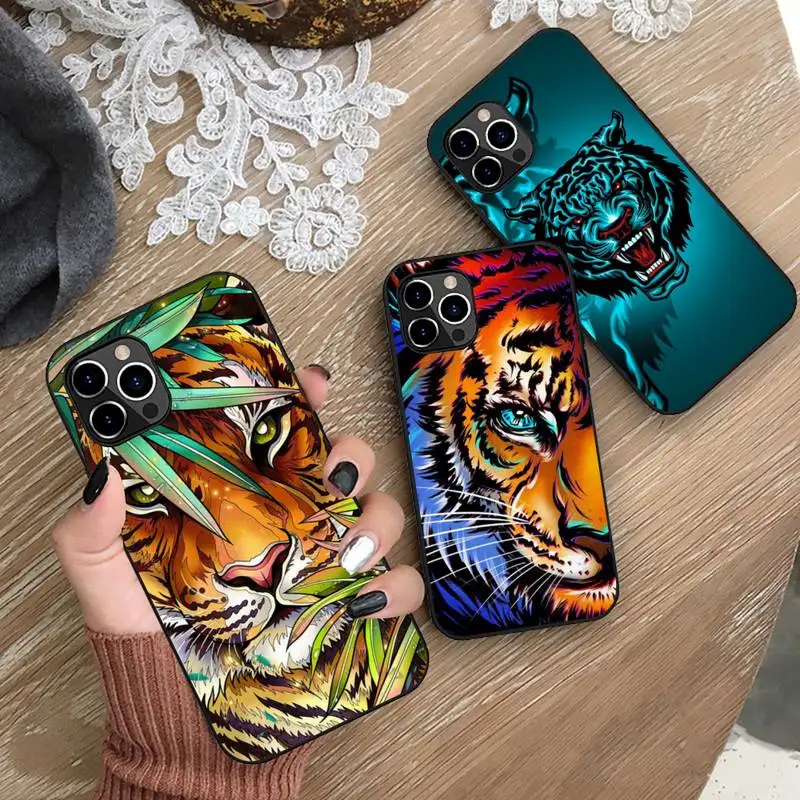 angry animal tiger Phone Case Silicone Soft for iphone 13 12 11 Pro Mini XS MAX 8 7 Plus X 2020 XR cover |