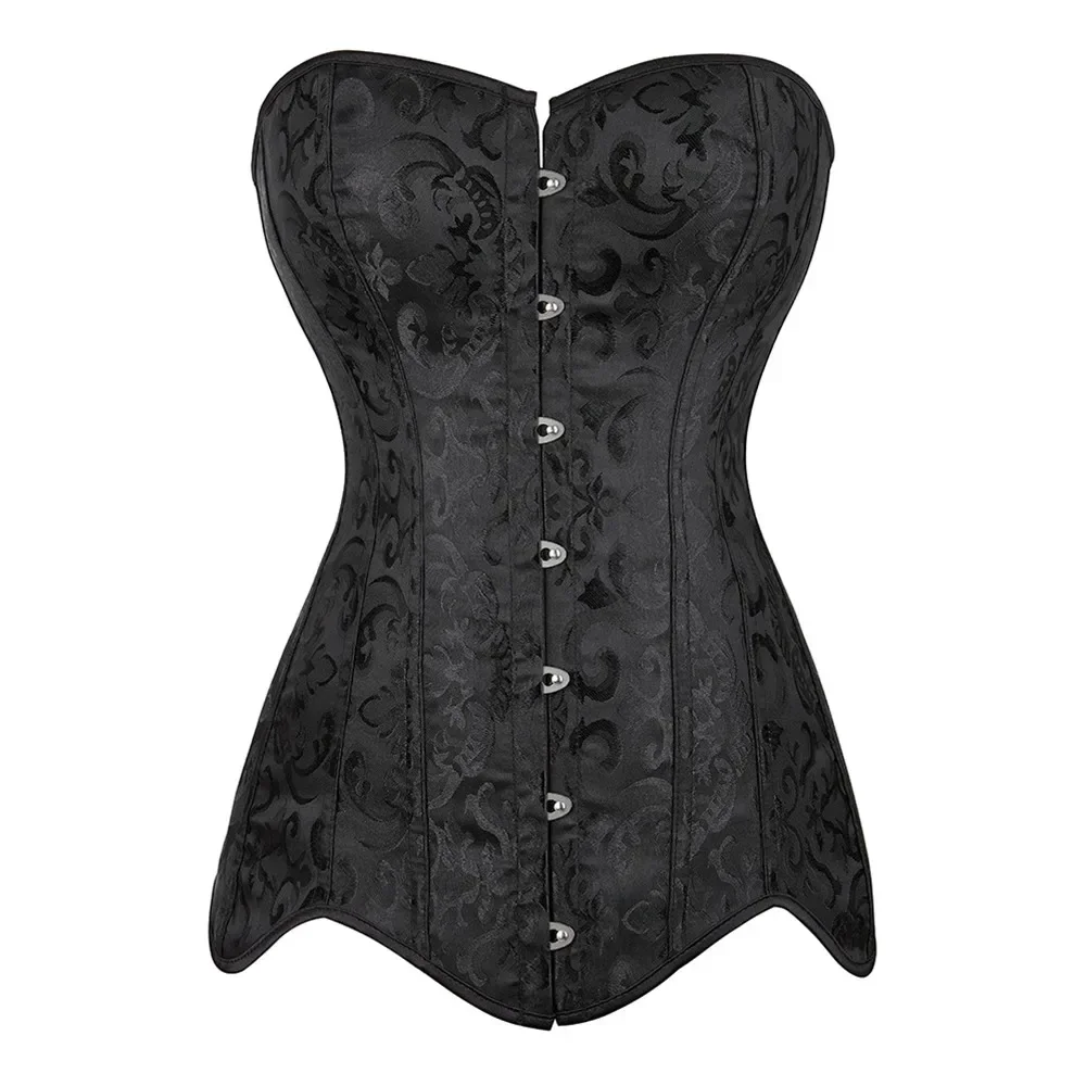 Women Hourglass Longline Overbust Corset Steel Boned Black White Long Torso Bustier Top