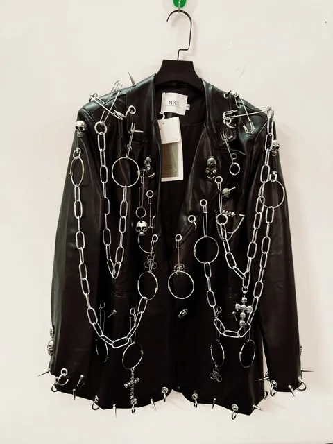 Faux Leather Metal Chain Jacket 4