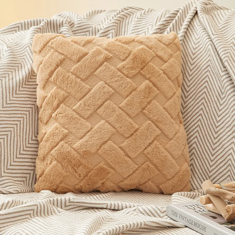 Luxurious Plush Throw Pillow Cover - Soft Cotton Decorative Cushion Case for Sofa, Bed, and Living Room Decor