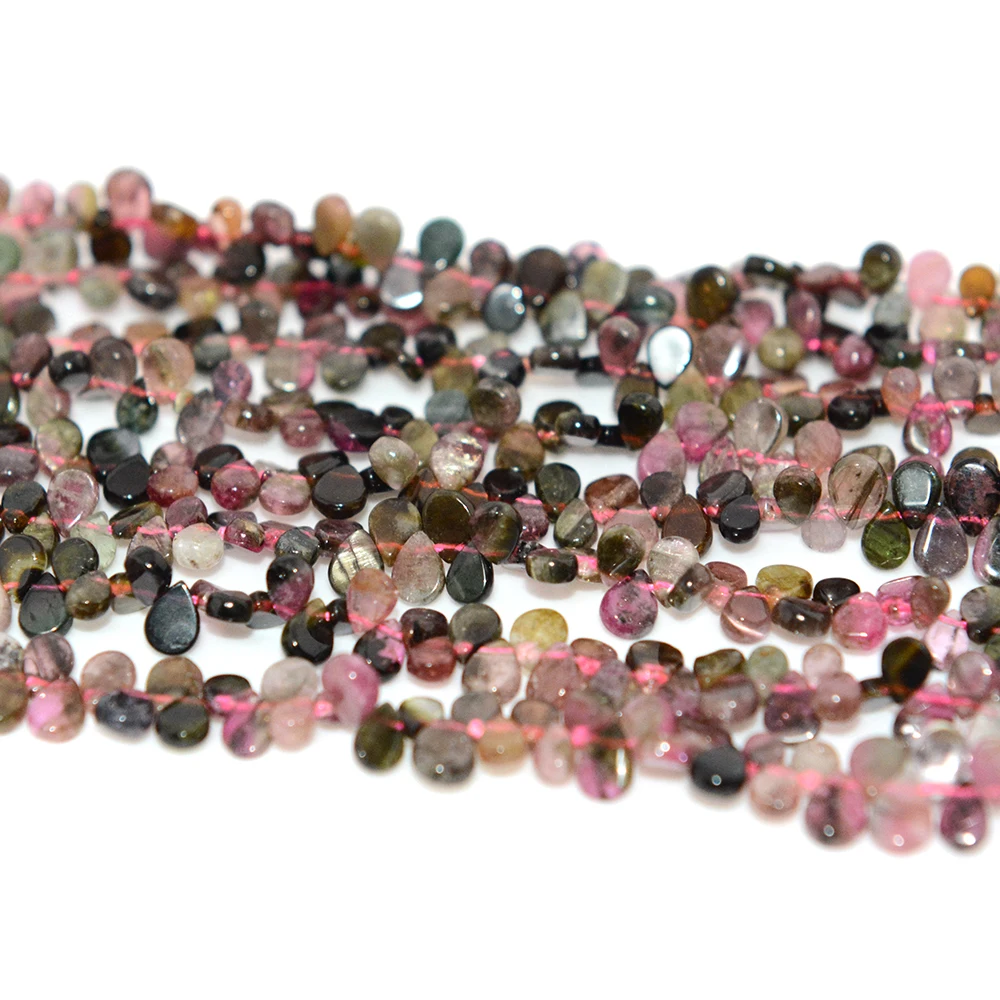 Natural Mixed Color Tourmaline Flat Water Drop Beads Rough Size 3x4mm-5x6mm，Strand Length 39cm,DIY Bracelet/Necklace 5