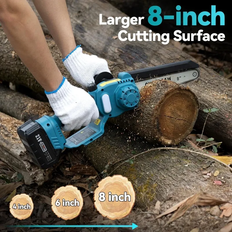 2 in 1 Cordless 8 inch Pole Saw Mini Chainsaw with 2 Battery Power Electric for Tree Trimming Chain Saw with Extension Pole
