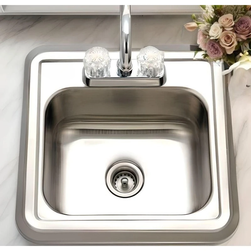 Hospitality 15 inch Stainless Steel 6 inch Deep Topmount 2-hole Bar Sink - 1515-6BS-1 4