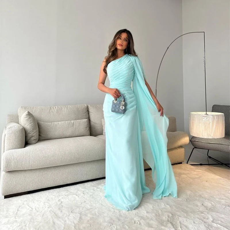 

UZN Simple Mermaid Prom Dresses 2023 One-Shoulder Chiffon Evening Dress Sweep Train Saudi Arabia Party Gowns Custom Size