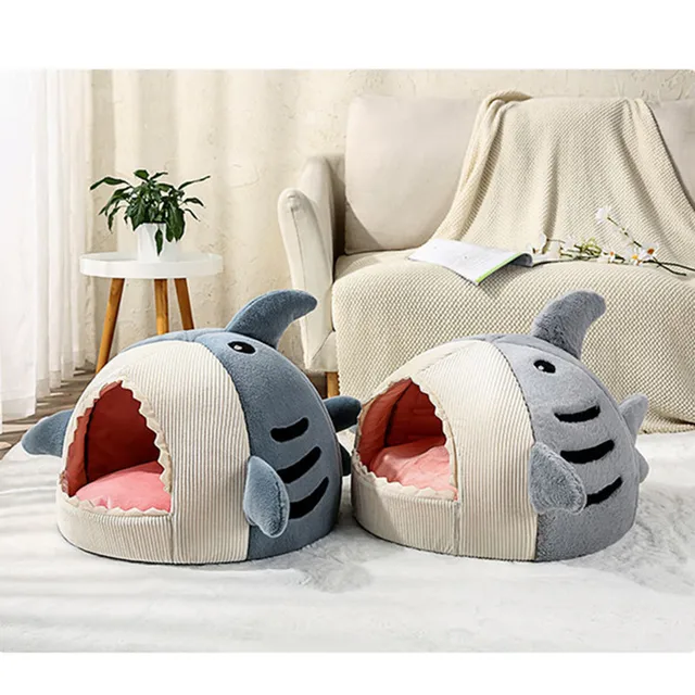 Dog Bed Winter Warm Semi-enclosed Big Mouth Shark Dog Kennel Cat Pad Pet Supplies Comfortable Cat House Sleep Bag Dropshipping 4