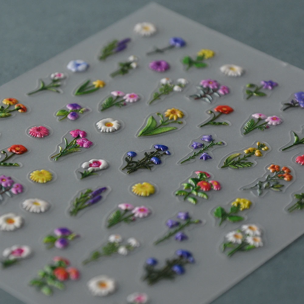 Wildflowers 5D Nail Stickers Embossed Nails Decals Self Adhesive Sliders For Women Decoration 3