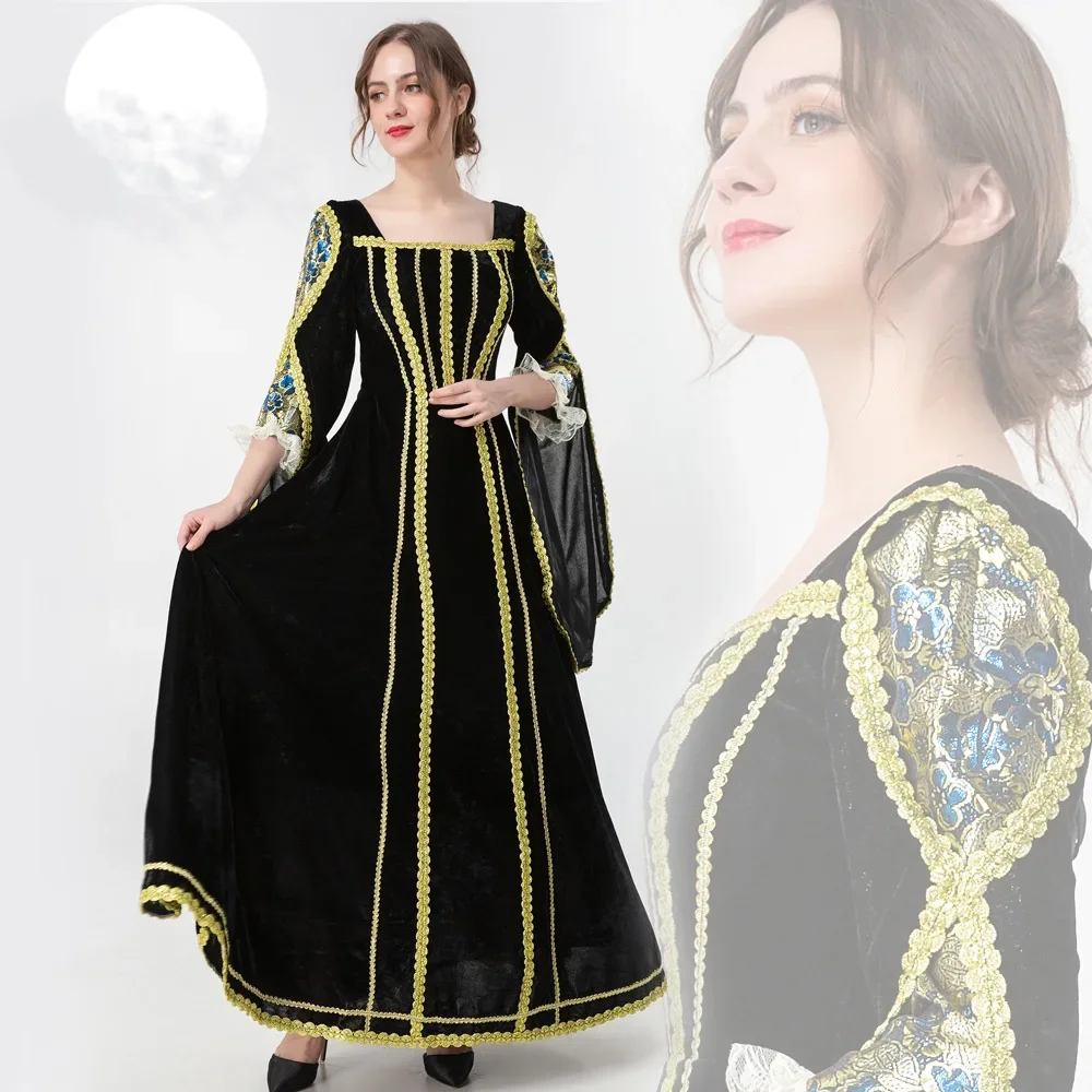 

2022 New black golden embroidery queen venice carnival queen ball gown medieval dress Renaissance Gown Victoria/Antoinette