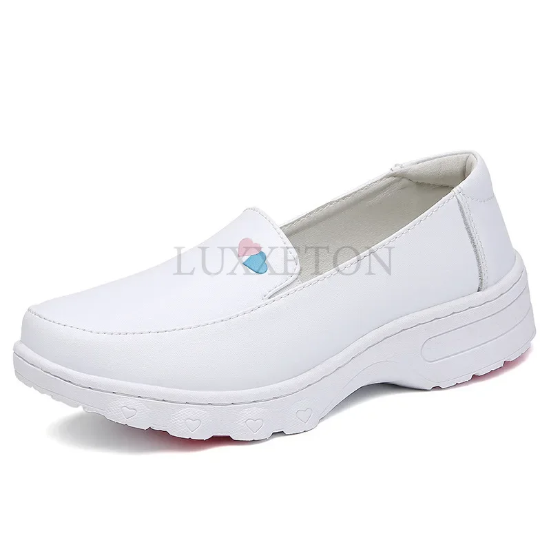 Genuine Leather Thick Soled Small White Shoes for Nurses Women Soft Soled Lightweight Casual Breathable Hospital Work Shoes