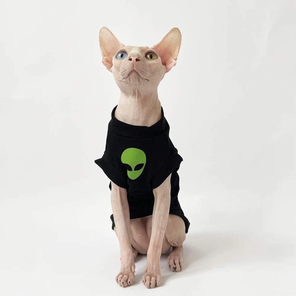 Cat Clothes for Sphynx Fashion Black Cotton Coat for Cat Striped Winter T-shirt For Devon Rex Soft cotton T-shirt costume pet clothes