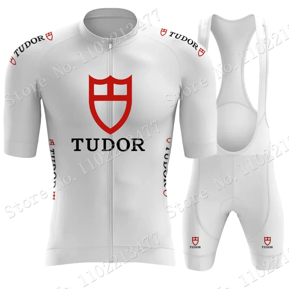 2023 White Tudor Pro Team Cycling Jersey Set Manica Corta Abbigliamento Estivo Mens Road Bike Camicie Suit Bicycle Bib Shorts Mtb Ropa