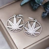 QIAMNI Stainless Steel Round Pot Leaf Hoop Earrings for Women Weed Jewelry Fashion Palm Leaves Drop Statement Piercing Ear 1