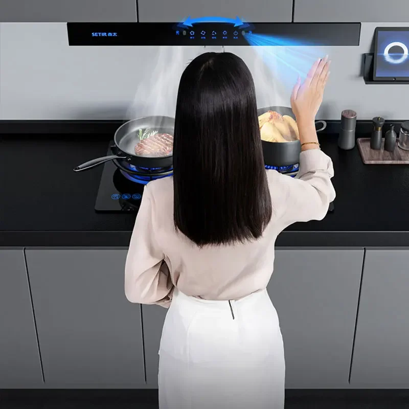Household kitchen large suction range hood side suction 7-shaped range hood body sensing automatic cleaning range hood 4