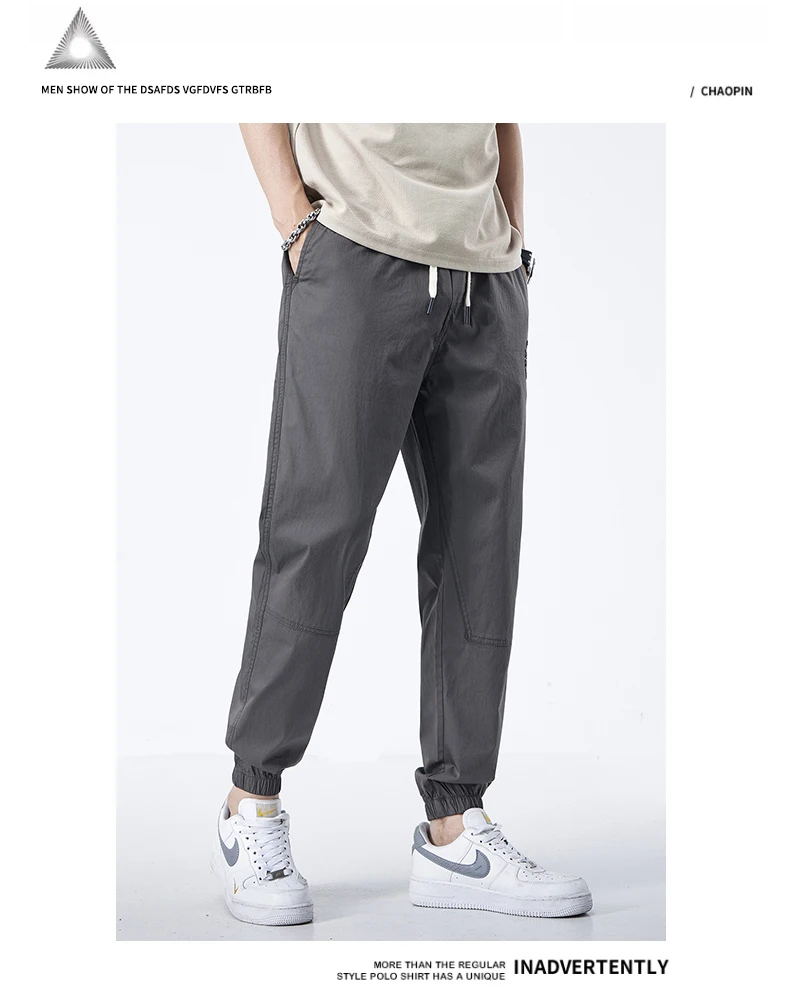 Description Picture 5 of itemUnvanqu 2024 Men's Solid Casual Harem Pants Korean Patch Pocket Cargo Pants Classic Men Thin Fashion Streetwear Trousers For Men