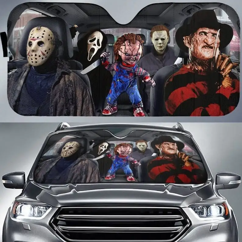 Halloween Gifts, Horror Sunshade, Horror Character Auto Sun Shade, Horror Movie Car Sunshade, Michael Jason Freddy Sunshade, Car