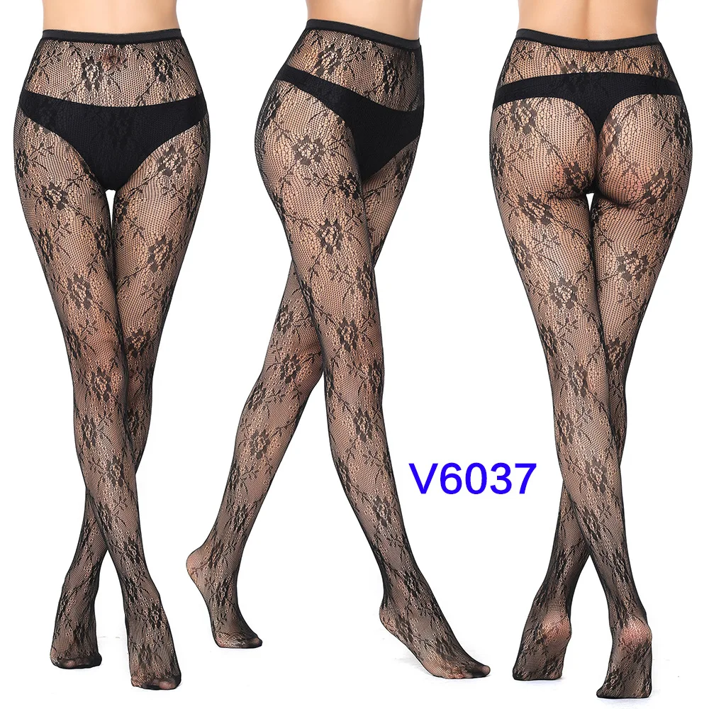 Women's Gothic Lace Fishnet Pantyhose – Seamless Jacquard Weave Garter Stockings