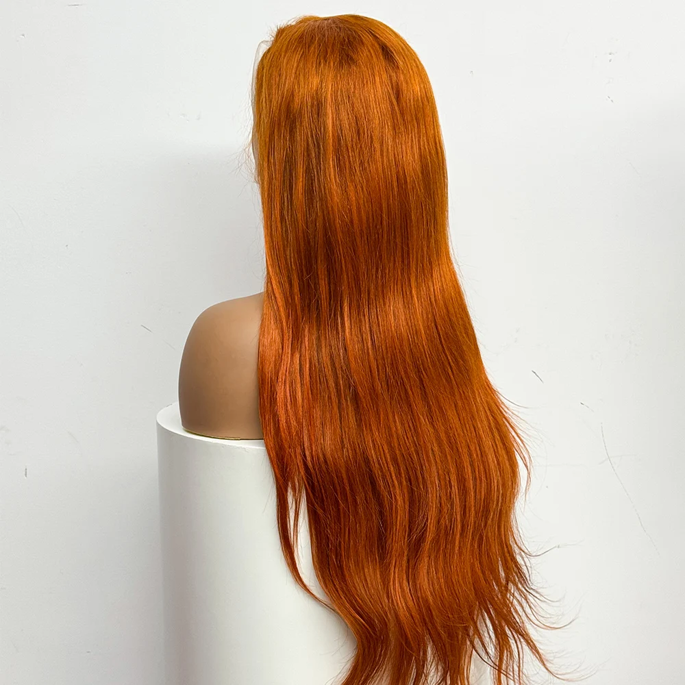 22-34 inches Straight Ginger Orange Human Hair Wig 250% Density 13x4 Lace Frontal Straight #350 Colored Soft Wig For Black Women