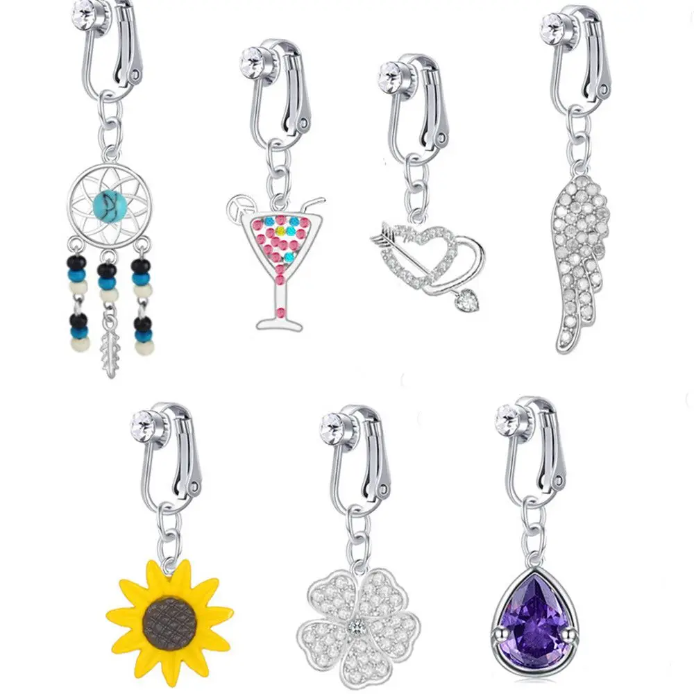 Heart Faux Fake Belly Star Fake Belly Piercing Heart Clip On Umbilical Navel Fake Pircing Moon Leaves Cartilage Earring Clip