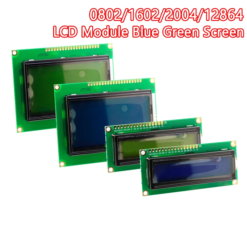 LCD Module Blue Green Screen For Arduino 0802 1602 2004 12864 LCD Character UNO R3 Mega2560 Display PCF8574T IIC I2C Interface lcd screen module 12864 1602 2004 blue yellow green screen 20 4 character lcd 1602 2004a 12864b display interface 5v for arduino