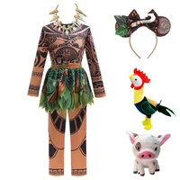 Moana Boy Maui Cosplay Costume Boy Maui Tattoo Same Print Suit Leaf Skirt Movie Character Same Style Cloth Halloween Costum