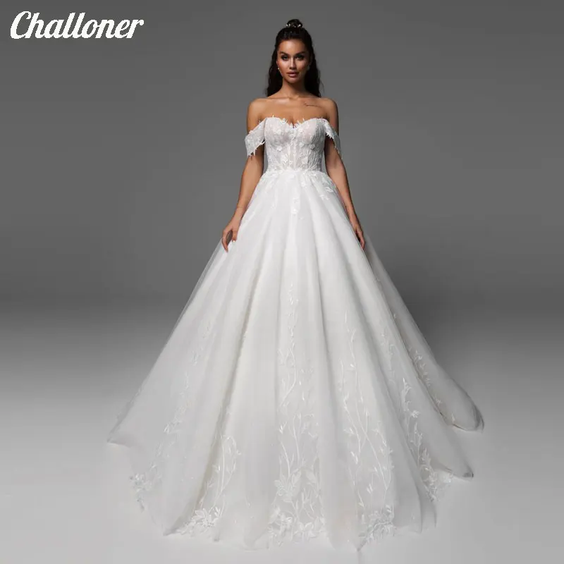 

Challoner Sexy Sweetheart Sleeveless Wedding Dresses Lace Appliques Modern Backless Bride Court Train Organza Gowns Custom Made