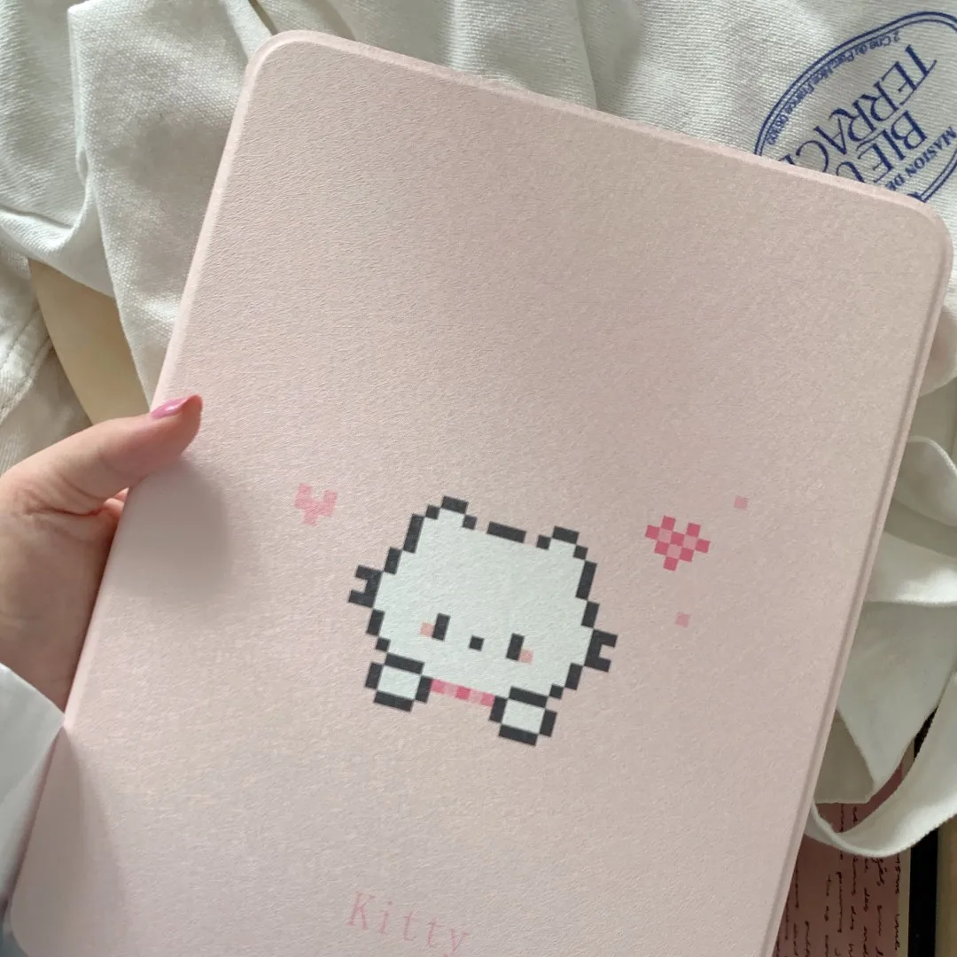 Pixel Cat Case With Pencil Holder for iPad