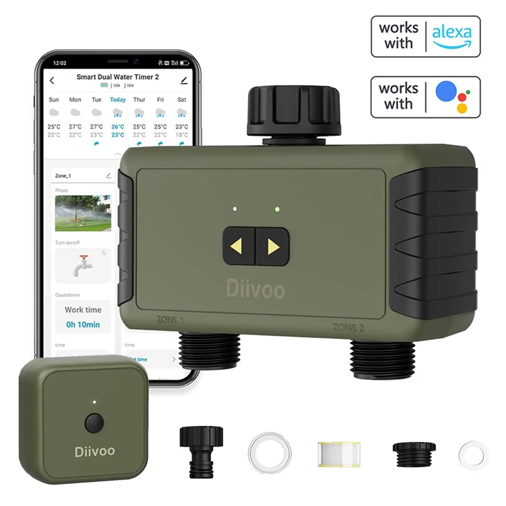 Diivoo Garden WiFi Water Timer 1/2/3 Zone with Hub Wifi Smart Irrigation Controller Water Valve Garden Automatic Watering System