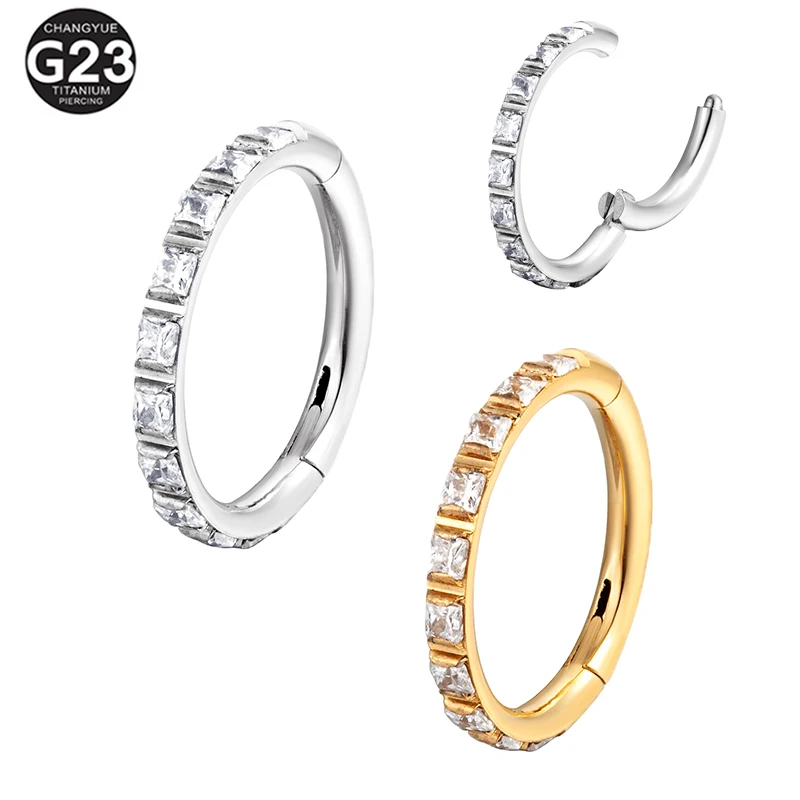

1PC Earrings G23 Titanium Piercing High Quality Cubic Zirconia Nose Rings Septum Clicker Ear Cartilage Helix Lobe Body Jewelry