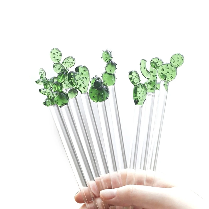 Novel Swizzle Sticks Glass Coffee Stirrers Cactus Shape Stirring Sticks Reusable Stirrers Stir Cocktail Drink 87HA, cocktail stir sticks