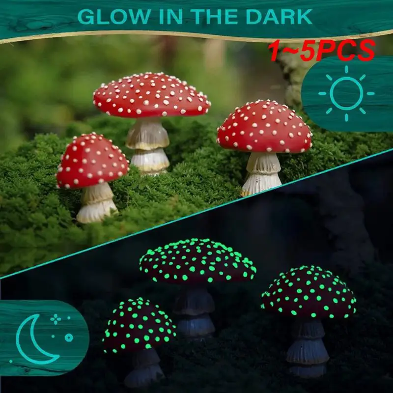 

1~5PCS Mini Mushroom Glow In The Dark Resin Crafts Fairy Garden Miniatures Garden Ornament Terrarium Figurines Decor DIY