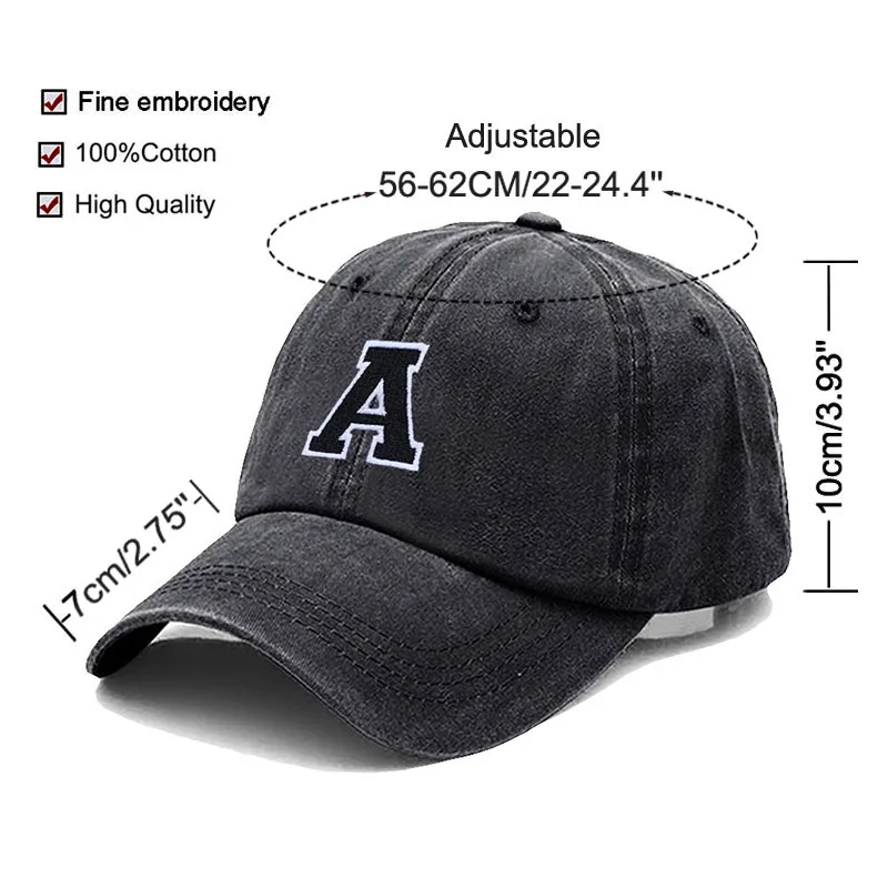 Initial Letter A-Z Embroidery Baseball Cap For Men Womne High Quality Washed Cotton Dad Hat Team Sport Visors Snapback Caps 6