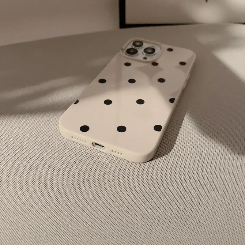 New Korean INS Polka Dot Print Khaki Soft Phone Case For iPhone 16 15 14 13 12 11 X XS XR Pro Max Plus Shockproof Bumper Cover - Image 6