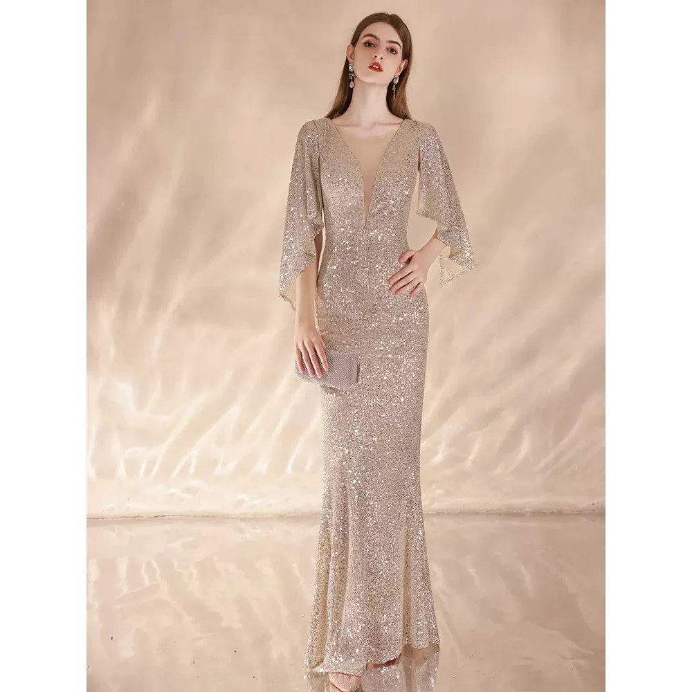 chinese dress ladies Theia Gown with Detachable Angel Wings- Illusion Floral Lace Long Sleeve  Wedding – DAHL COLLECTION