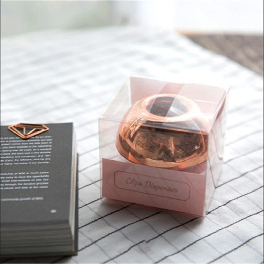 Round Paper Clips Rose Gold Paperclips Dispenser Holder Home Business Office School Tabletop Organizer Document