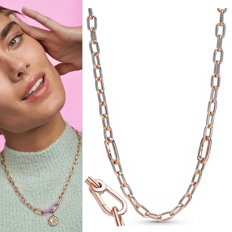 New Popular Women's 925 Sterling Silver Light Luxury ME Double Chain Chain Pearl Logo Necklace DIY Fashion Charm Jewelry