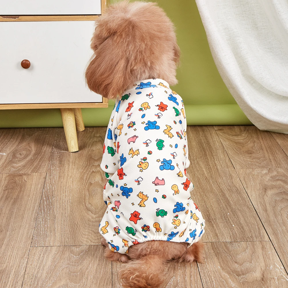 Jesienny i zimowe ubranka dla zwierzęcia domowego słodki wzór z kreskówek cienki pluszowy kombinezon mały i średni pies śliczna piżama Yorkshire pudel