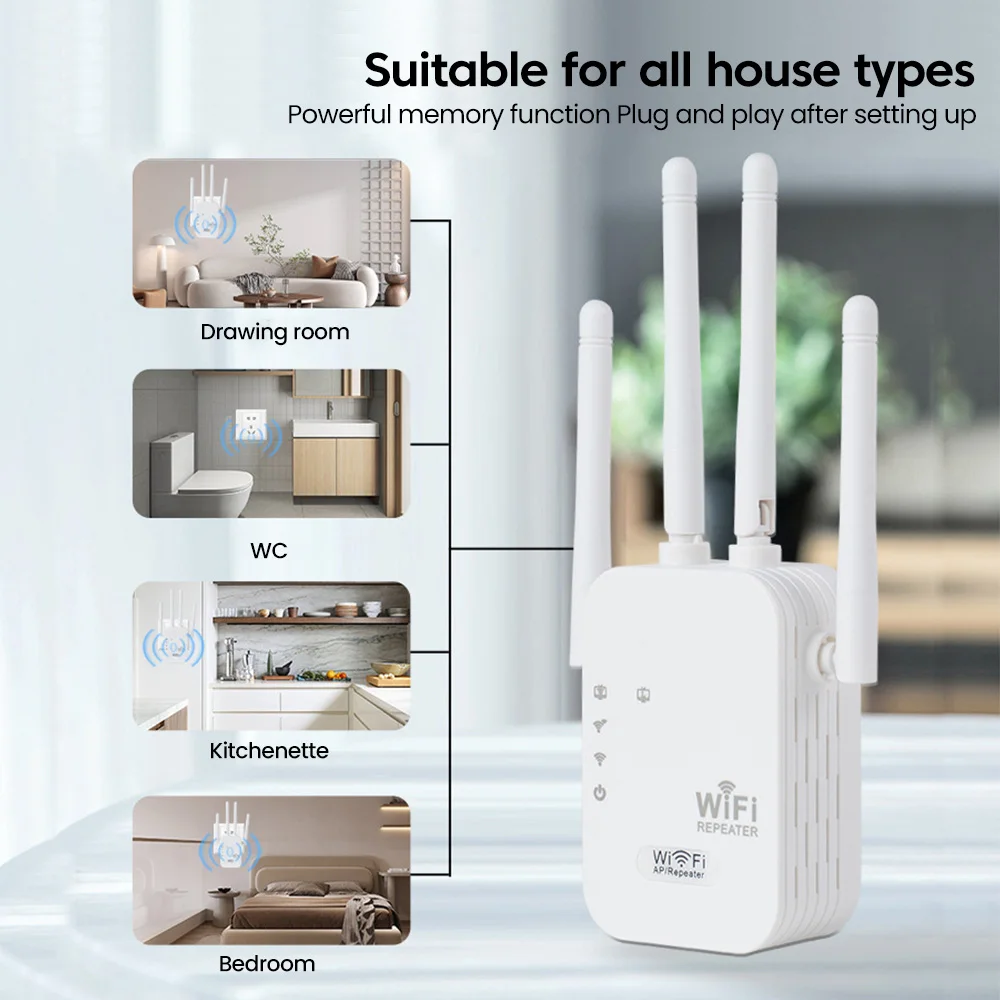 Repetidor de Roteador sem Fio Wifi Impulsionador de Sinal Wifi Extensor de Banda Dupla Plugues da ue Amplificador Wifi 2.4g 5g 300m - Imagem 6