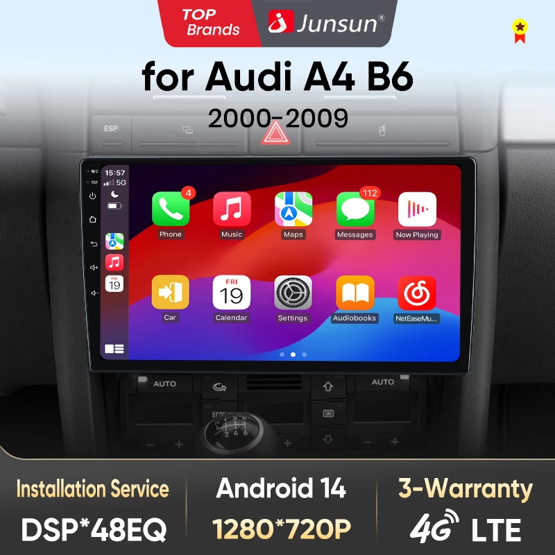Junsun AI Voice Car Radio For Audi A4 2000-2009 Seat Exeo Wireless Carplay Android Auto 4G LTE Car Intelligent Systems GPS Navi