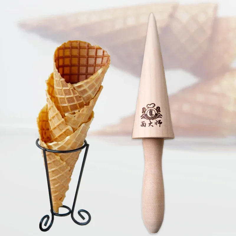 Wooden Ice Cream Cone Mold DIY Egg Roll Omelet Waffle Roller Pastry Roll Kitchen Baking Decorating Tools