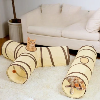 Foldable Easy-to-Store All-in-One Cat Play Tunnel - Striped Interactive Toy for Fun and Exploration Kitten Toy Cat Play Tunnels 1