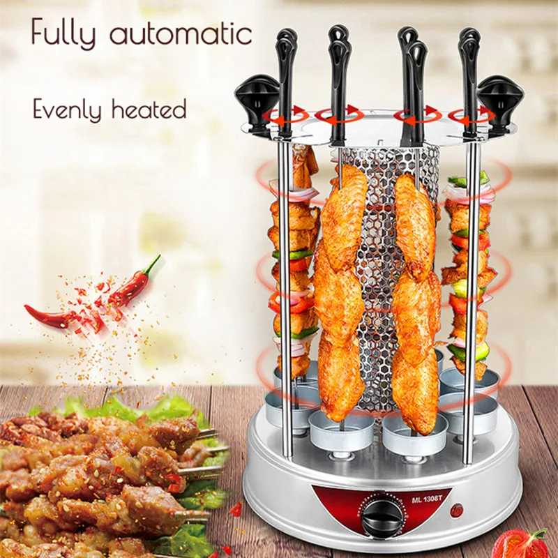 6 Sticks Stainless Steel Electric Smokeless Kebab Machine Vertical BBQ Meat Rotary Kebab Skewer Grill Making Machine