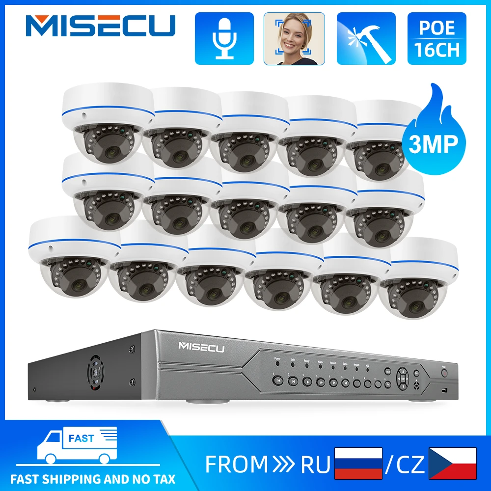 MISECU HD 5MP 16CH POE Camera System Audio Record Vandalproof Dome Camera Home Security Surveillance Kit Human Detect P2P Alert