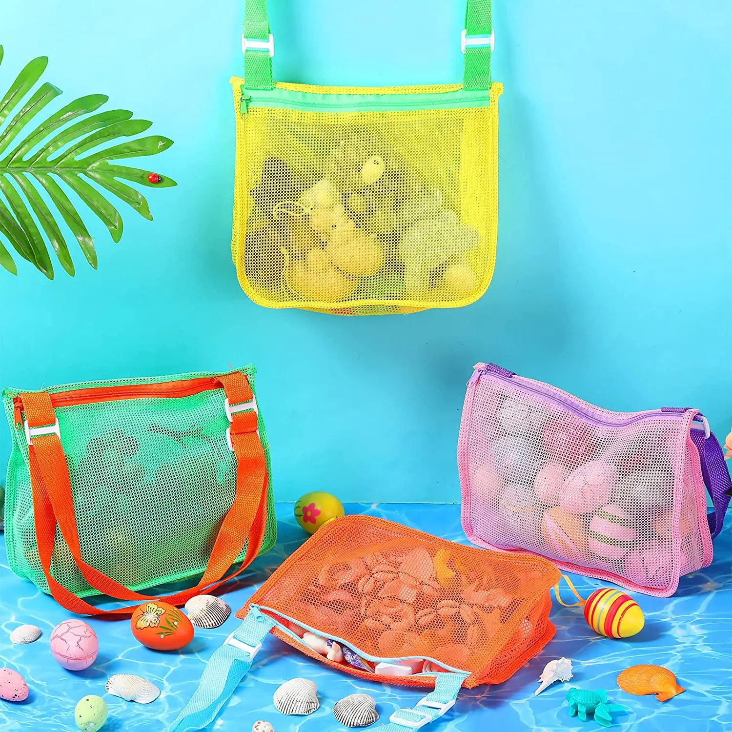 10 Pcs Beach Toys Mesh Beach Bag Kids Sand Toys Bags Travel Toys Shell Collecting Bag Seashell Bag Swimming Accessories for Kids 3