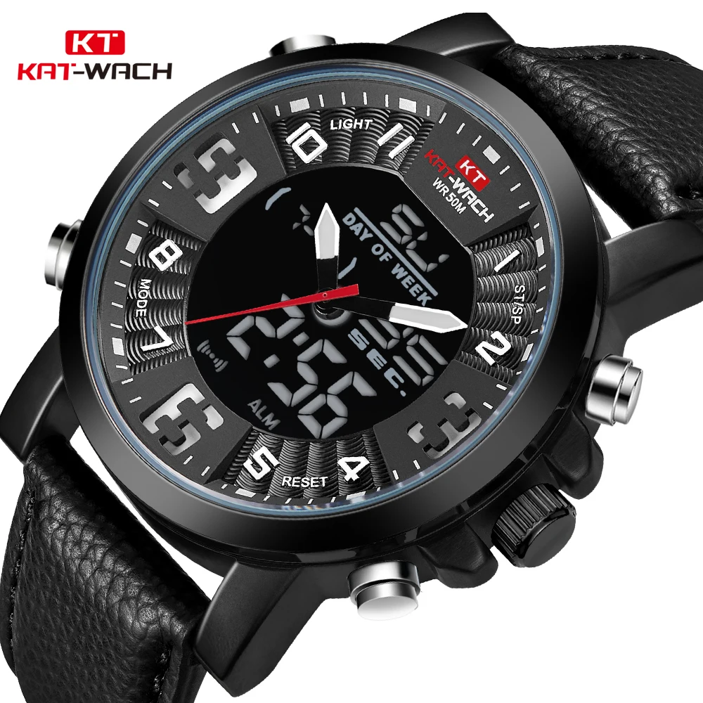 KAT-WACH Men Watches Fashion Military Watch Leather Chronograph Waterproof Wristwatch Quartz Clock Original Sports Watches Men