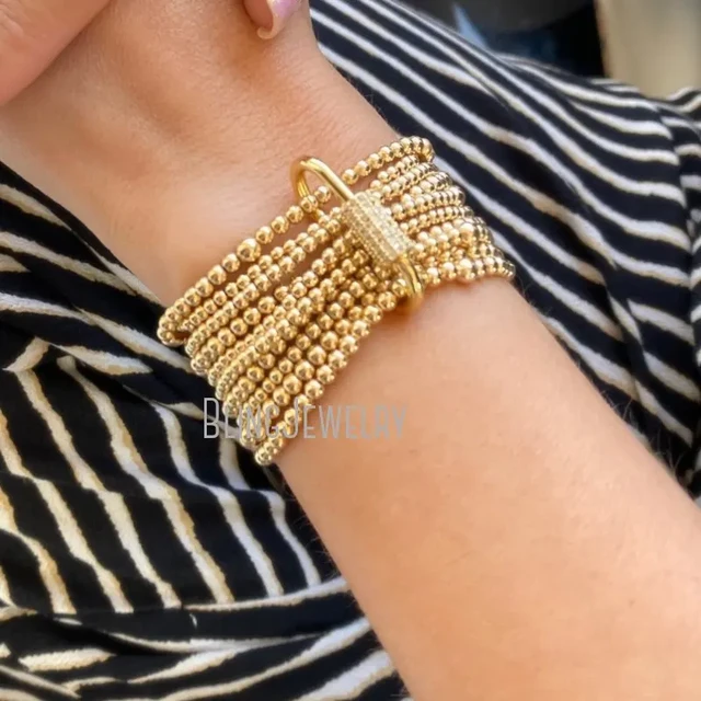 Luxury 14K Gold Plated Beads 4/5/6/8 Beaded Bracelets Men Women Stacking  Bangle