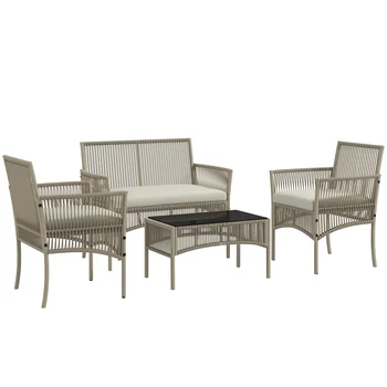 Outsunny set di mobili da giardino in rattan 4 pezzi set kaki 1