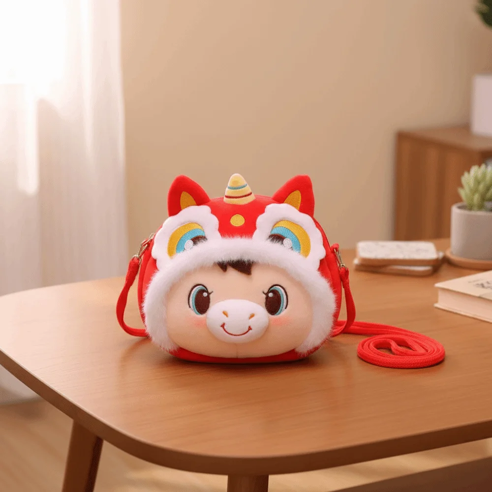 Lucky Horse Zodiac Horse Plush Crossbody bag Red Packet Chinese Style Horse Year Money Bag Red Cartoon Lucky Horse Plush Bag